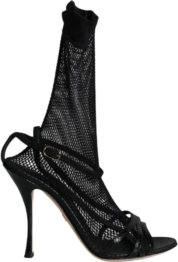 Dolce & Gabbana Leren sandalen met mesh vlakken Zwart