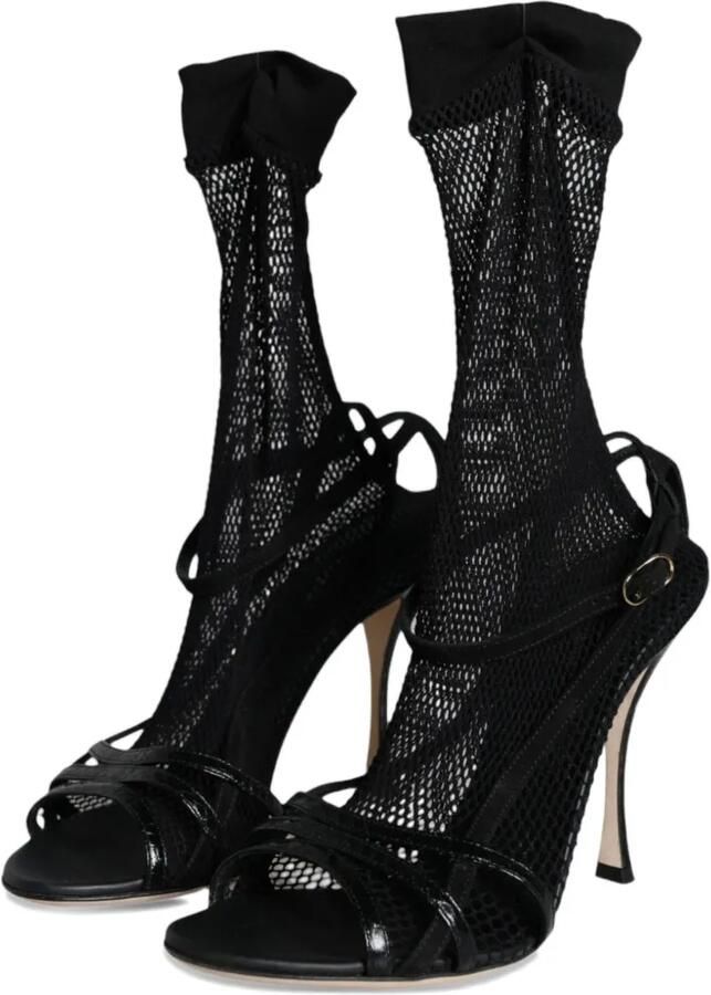 Dolce & Gabbana Leren sandalen met mesh vlakken Zwart - Foto 4