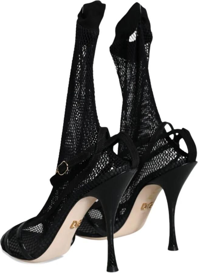 Dolce & Gabbana Leren sandalen met mesh vlakken Zwart - Foto 3