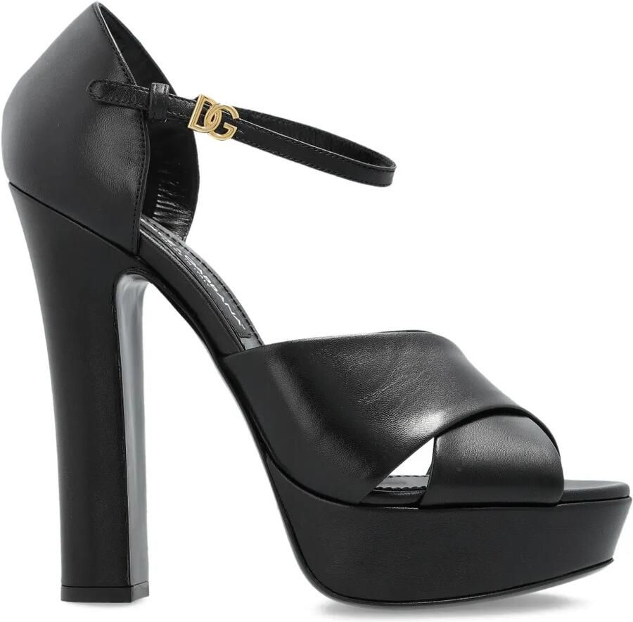 Dolce & Gabbana Leren sandalen met plateauzool en gekruiste bandjes Zwart