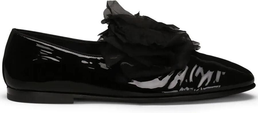Dolce & Gabbana Leren slippers met bloemapplicatie Zwart