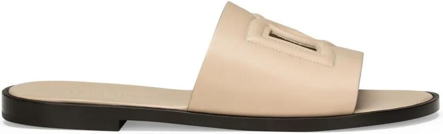 Dolce & Gabbana Leren slippers met logo-reliëf Beige