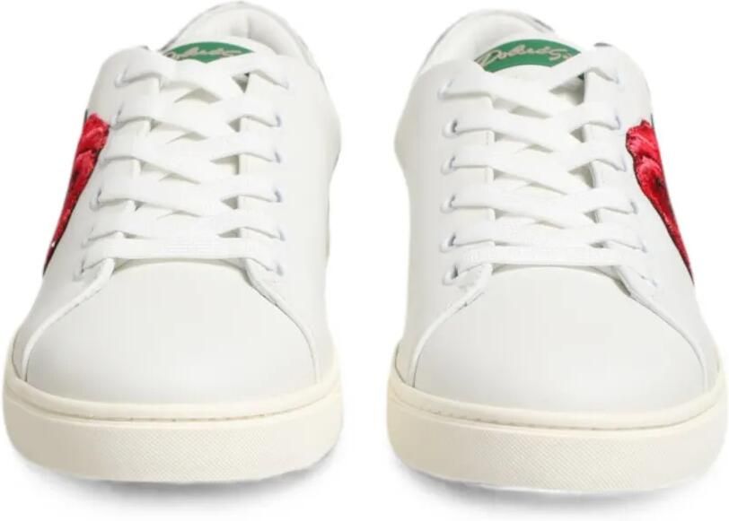 Dolce & Gabbana Leren sneakers met geborduurde roos Wit - Foto 3