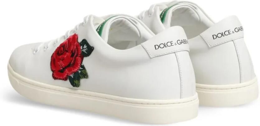 Dolce & Gabbana Leren sneakers met geborduurde roos Wit - Foto 4