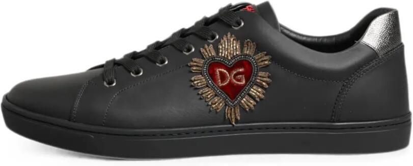 Dolce & Gabbana Leren sneakers met hart-verfraaiing Zwart