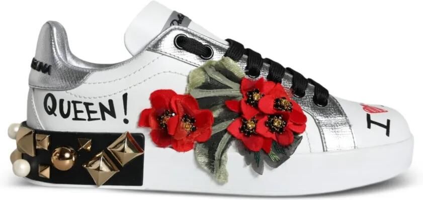 Dolce & Gabbana Leren sneakers verfraaid met bloemen en studs Wit