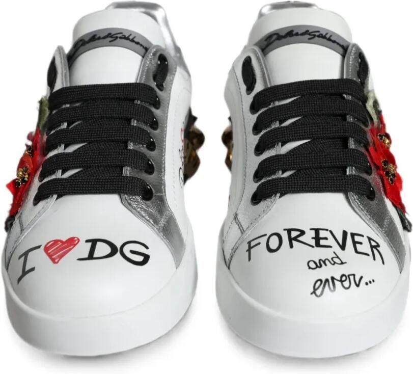 Dolce & Gabbana Leren sneakers verfraaid met bloemen en studs Wit - Foto 2