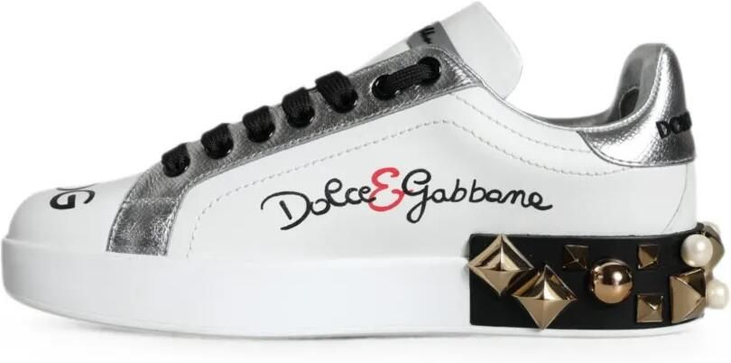 Dolce & Gabbana Leren sneakers verfraaid met bloemen en studs Wit - Foto 5
