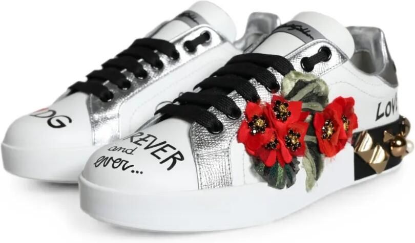 Dolce & Gabbana Leren sneakers verfraaid met bloemen en studs Wit - Foto 4