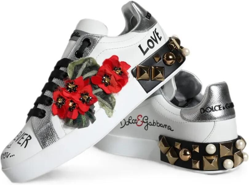Dolce & Gabbana Leren sneakers verfraaid met bloemen en studs Wit - Foto 3