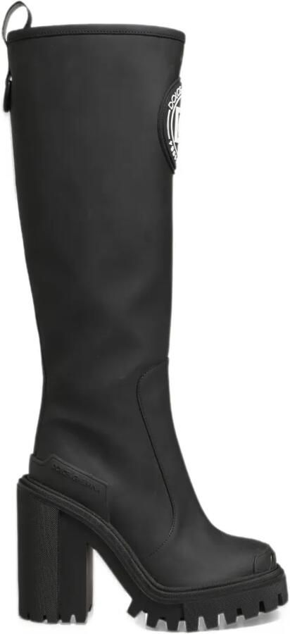 Dolce & Gabbana logo-patch rubberised leather boots Zwart