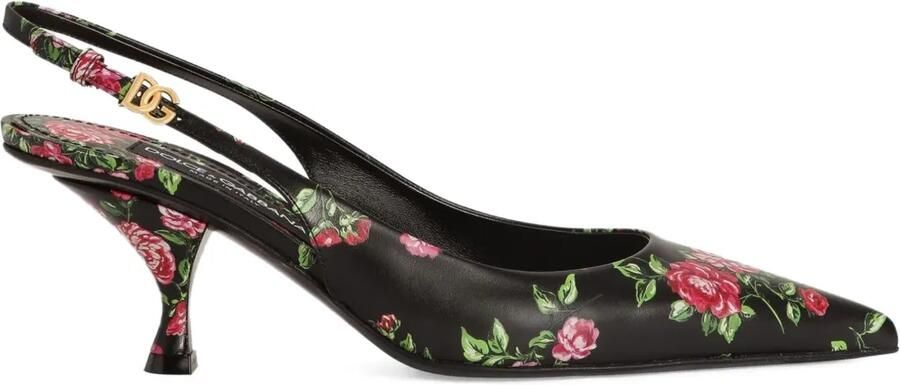 Dolce & Gabbana Lollo kalfsleren slingback pumps met roosprint Zwart