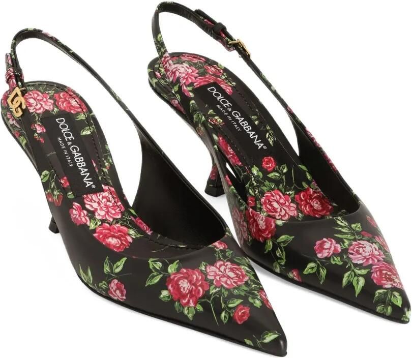 Dolce & Gabbana Lollo kalfsleren slingback pumps met roosprint Zwart - Foto 3