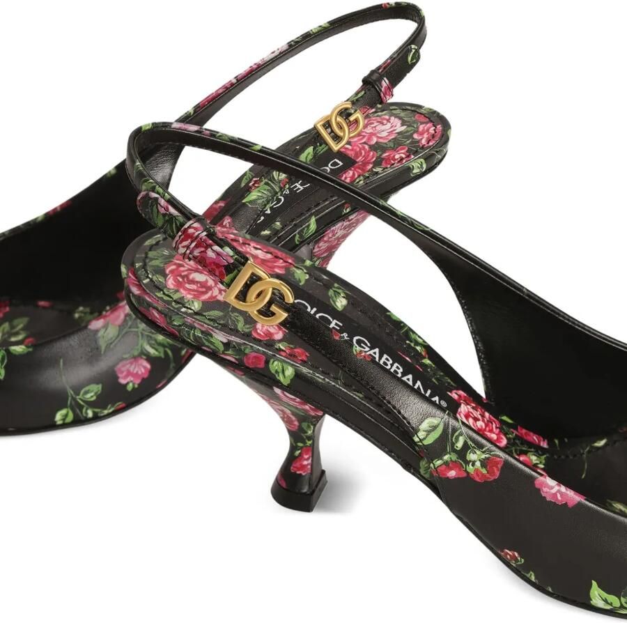 Dolce & Gabbana Lollo kalfsleren slingback pumps met roosprint Zwart - Foto 2