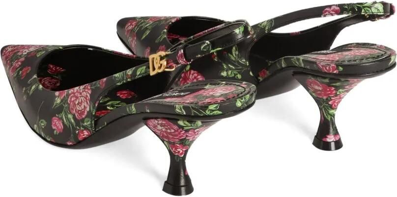 Dolce & Gabbana Lollo kalfsleren slingback pumps met roosprint Zwart - Foto 4