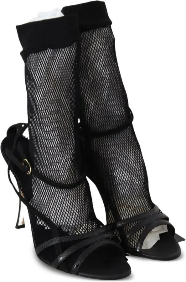 Dolce & Gabbana mesh-overlay buckle-fastening heeled sandals Zwart - Foto 3