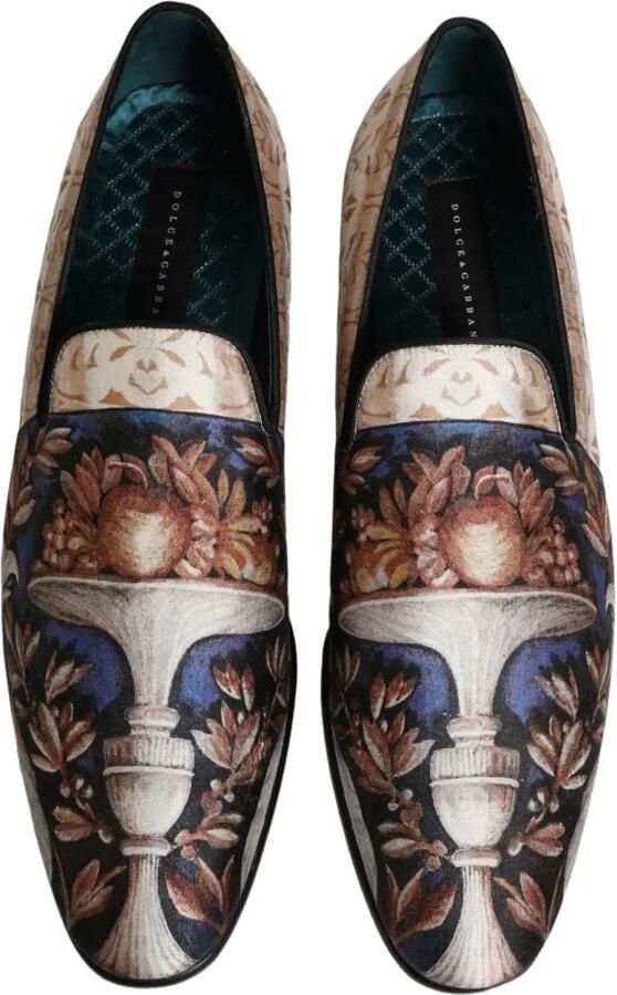 Dolce & Gabbana Multicolor Fruit Print Velvet Loafers Beige - Foto 4