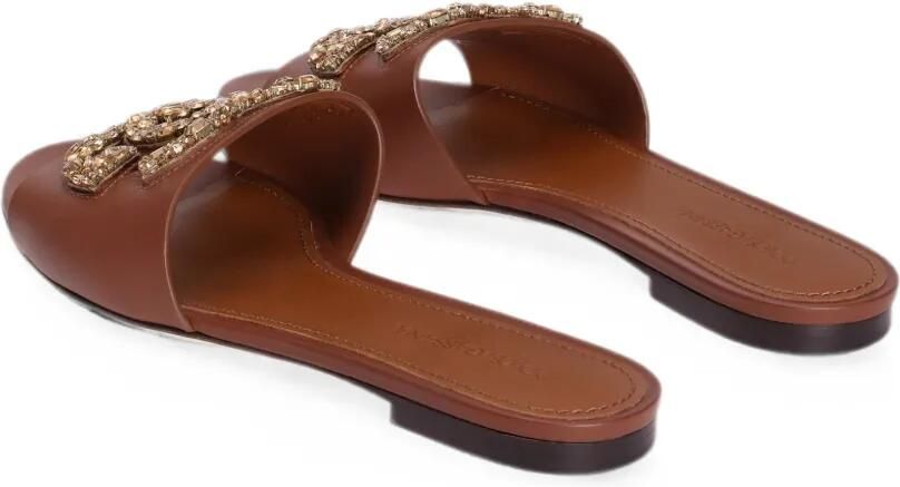 Dolce & Gabbana Platte kalfsleren slippers met borduurwerk Bruin - Foto 2
