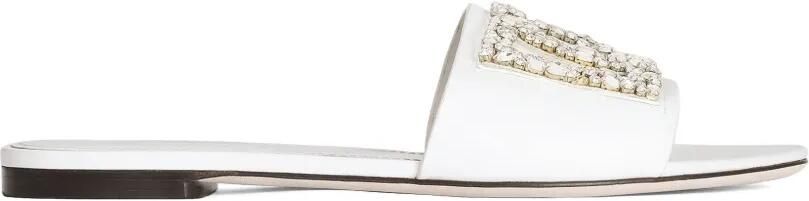 Dolce & Gabbana Platte kalfsleren slippers met borduurwerk Wit