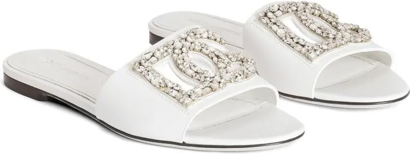Dolce & Gabbana Platte kalfsleren slippers met borduurwerk Wit - Foto 3