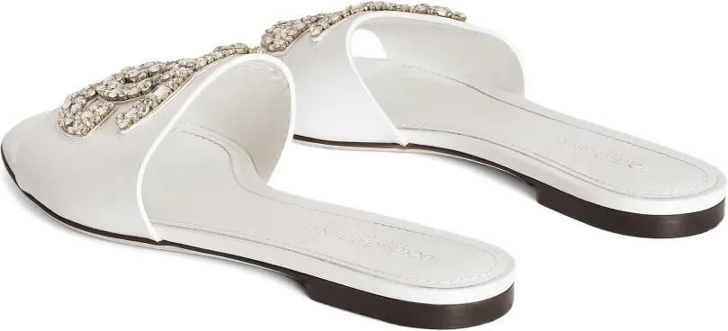 Dolce & Gabbana Platte kalfsleren slippers met borduurwerk Wit - Foto 2