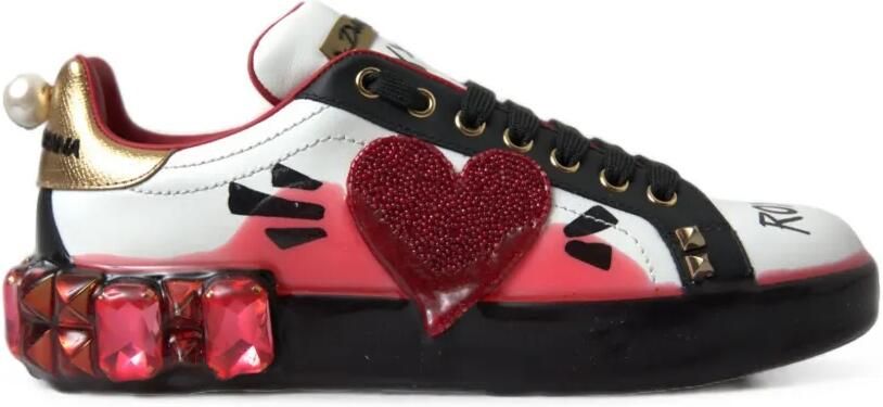 Dolce & Gabbana Portofino leren sneakers verfraaid met kristallen Wit