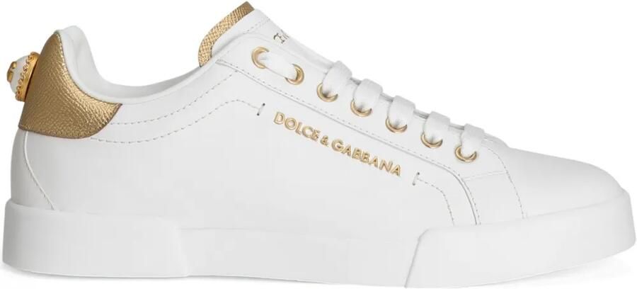 Dolce & Gabbana Portofino kalfsleren sneakers met tekst Wit