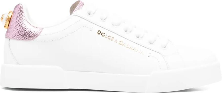 Dolce & Gabbana Portofino kalfsleren sneakers met tekst Wit