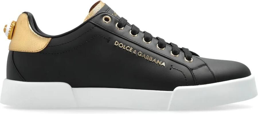 Dolce & Gabbana Portofino kalfsleren sneakers met tekst Zwart