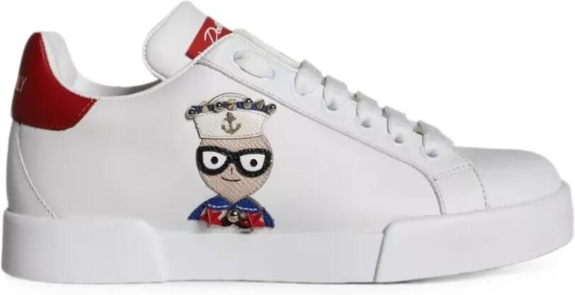 Dolce & Gabbana Portofino leren sneakers met applicatie Wit