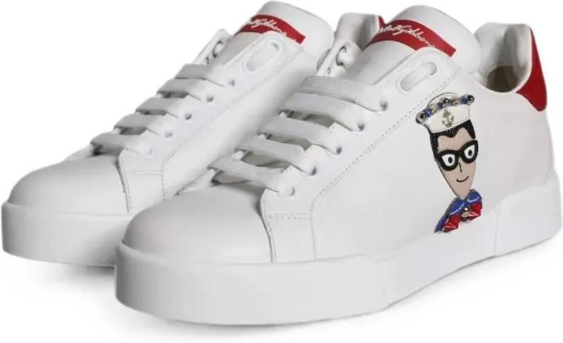 Dolce & Gabbana Portofino leren sneakers met applicatie Wit - Foto 4
