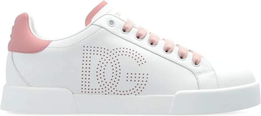 Dolce & Gabbana Portofino leren sneakers met geperforeerd logo Wit