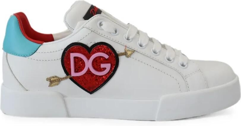 Dolce & Gabbana Portofino leren sneakers met hart-patch Wit
