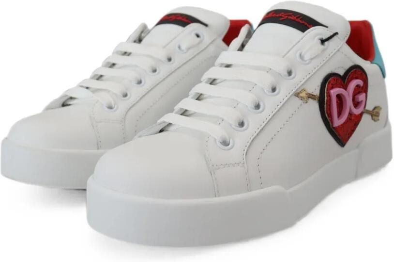 Dolce & Gabbana Portofino leren sneakers met hart-patch Wit - Foto 3