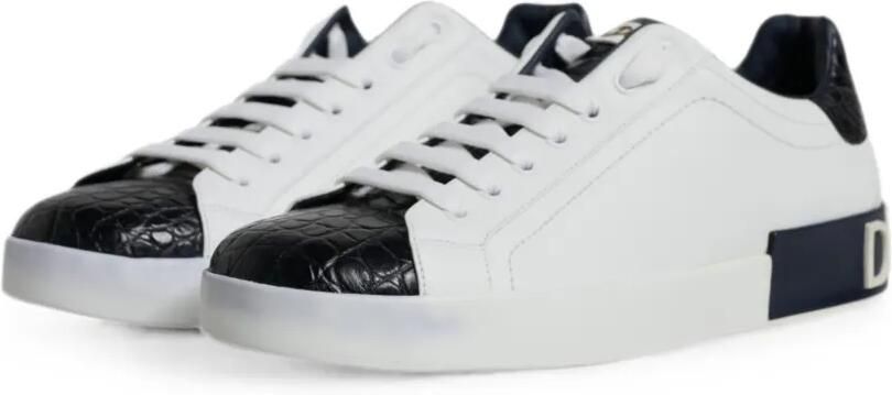 Dolce & Gabbana Portofino leren sneakers met krokodillen-reliëf Wit