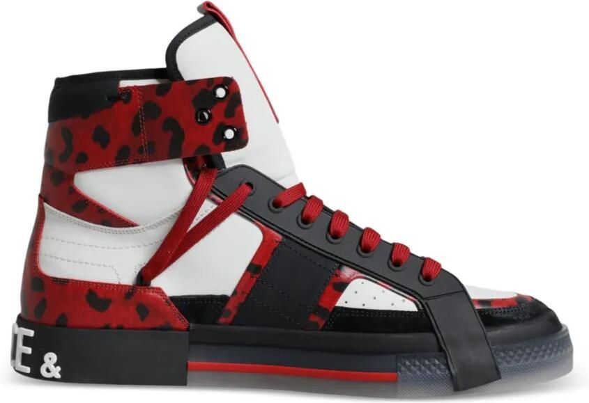 Dolce & Gabbana Portofino sneakers met luipaard-print en kalfshaar Rood