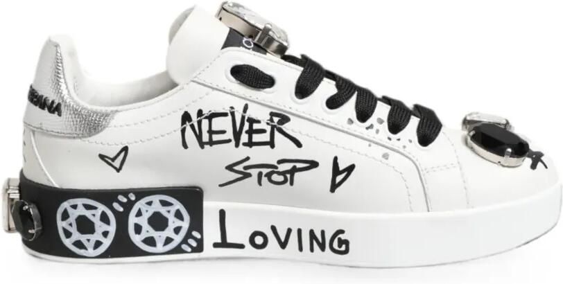 Dolce & Gabbana Portofino sneakers verfraaid met kristallen Wit