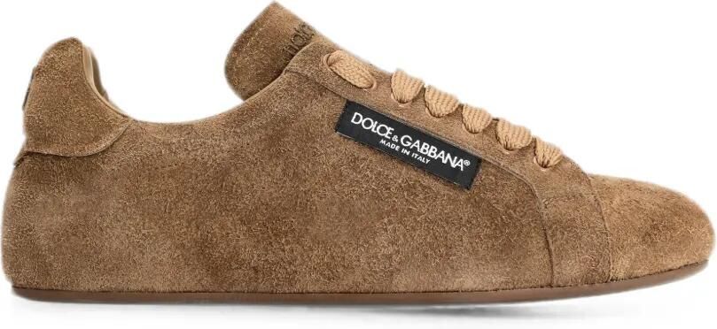 Dolce & Gabbana Portofino Soft leren sneakers met split Bruin
