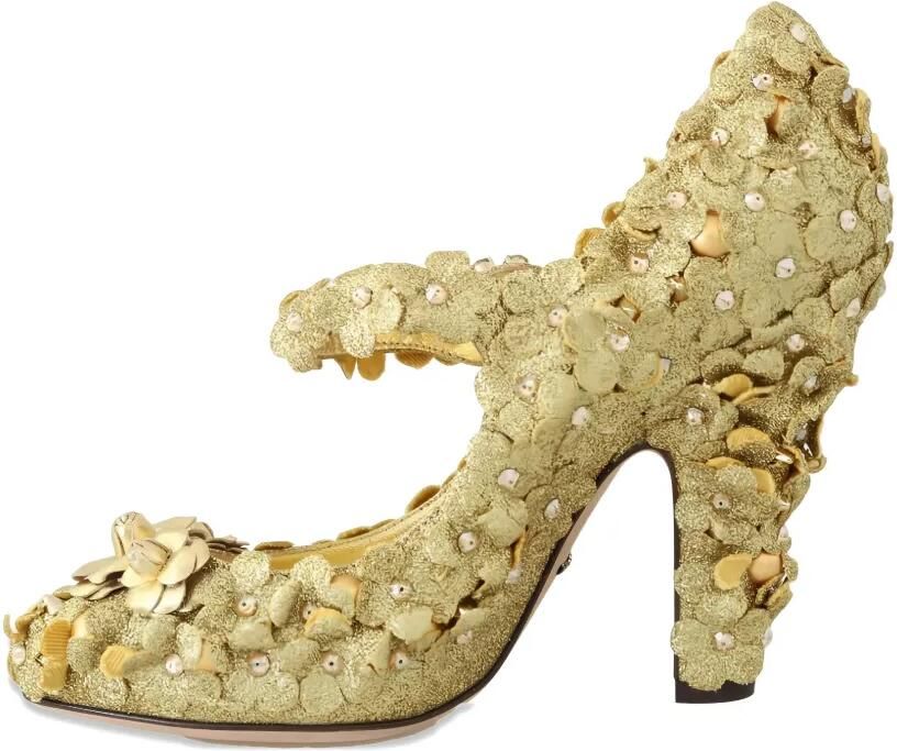 Dolce & Gabbana Pumps verfraaid met kristallen en bloemapplicatie Goud