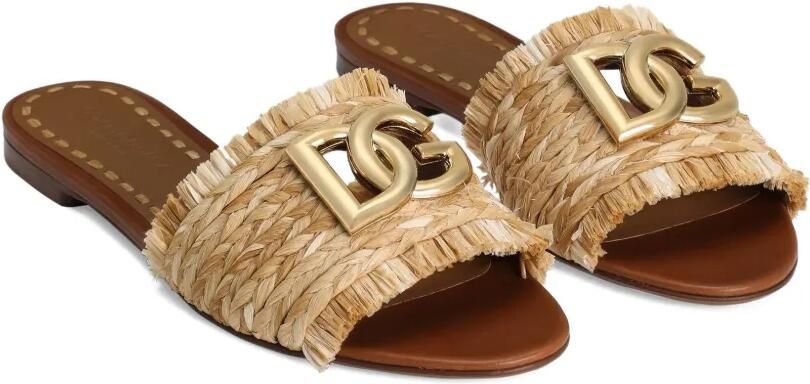 Dolce & Gabbana Raffia flatjes met logo Grijs