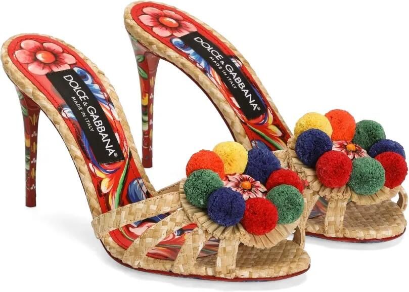 Dolce & Gabbana Raffia muiltjes met borduurwerk Beige - Foto 2