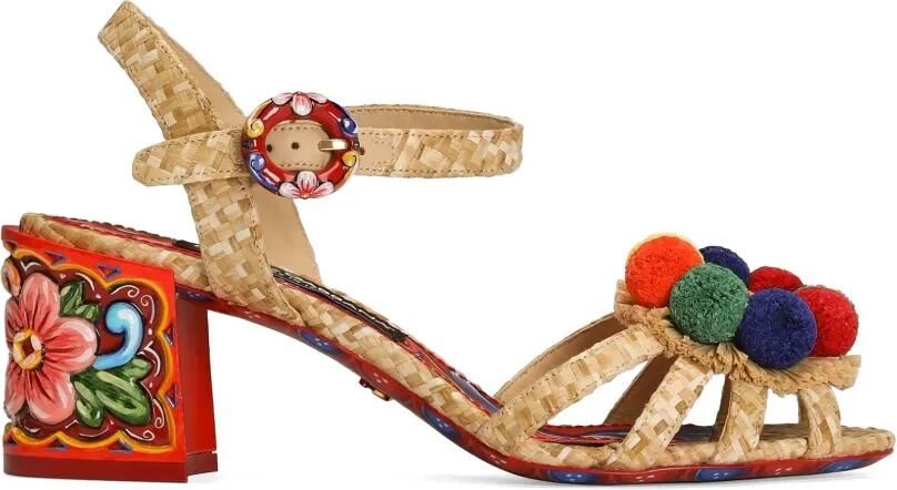 Dolce & Gabbana Raffia sandalen met borduurwerk Beige