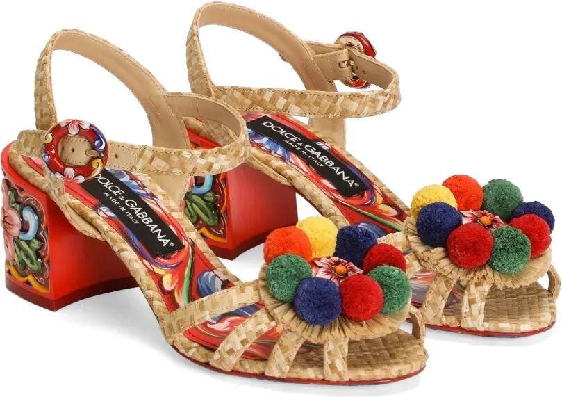 Dolce & Gabbana Raffia sandalen met borduurwerk Beige - Foto 2
