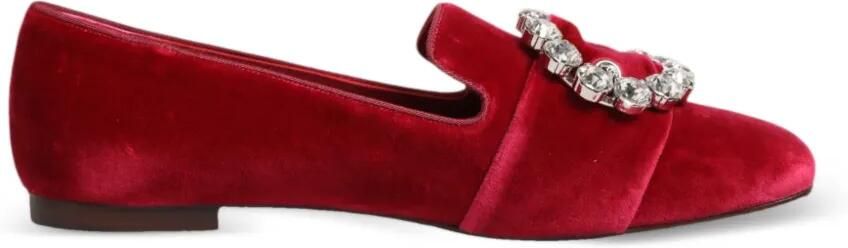 Dolce & Gabbana rhinestone-buckle velvet loafers Rood