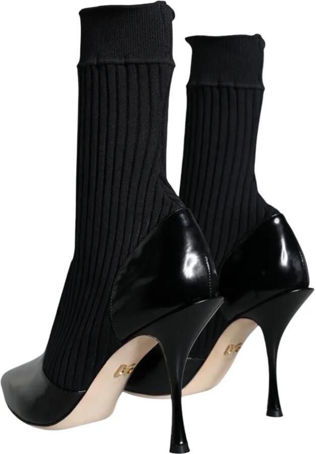 Dolce & Gabbana Ribgebreide enkellaarzen van lakleer Zwart - Foto 2