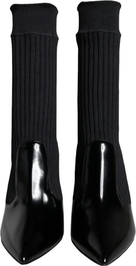 Dolce & Gabbana Ribgebreide enkellaarzen van lakleer Zwart - Foto 3