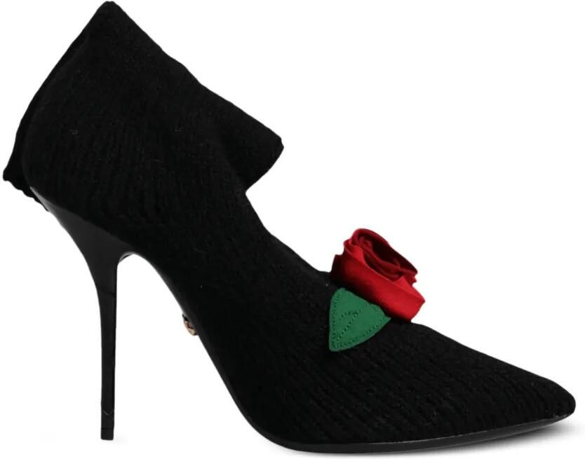 Dolce & Gabbana Ribgebreide laarzen met roos-patch Zwart