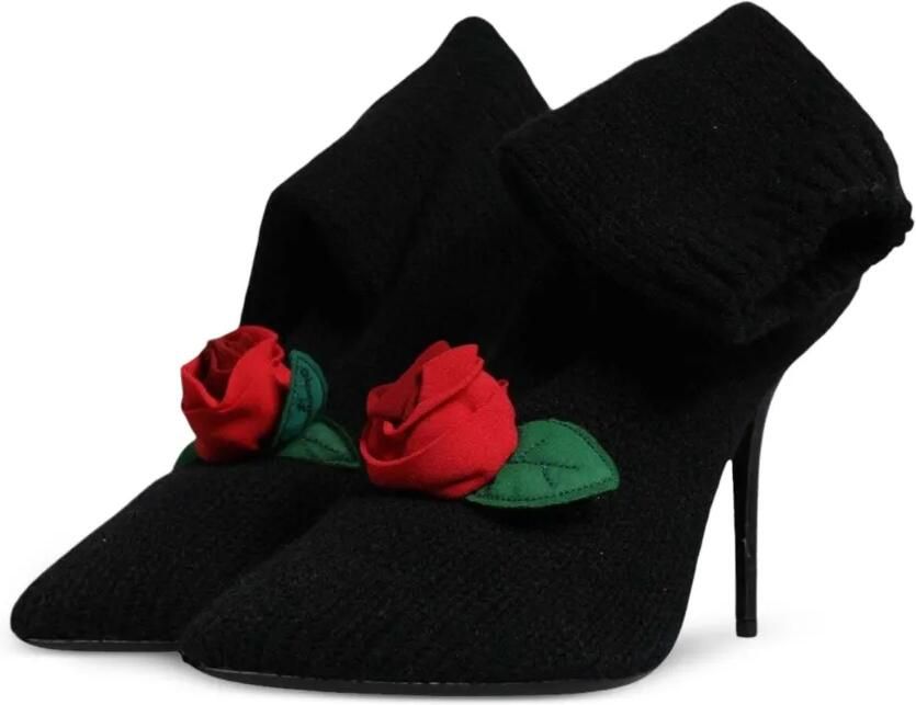 Dolce & Gabbana Ribgebreide laarzen met roos-patch Zwart - Foto 4