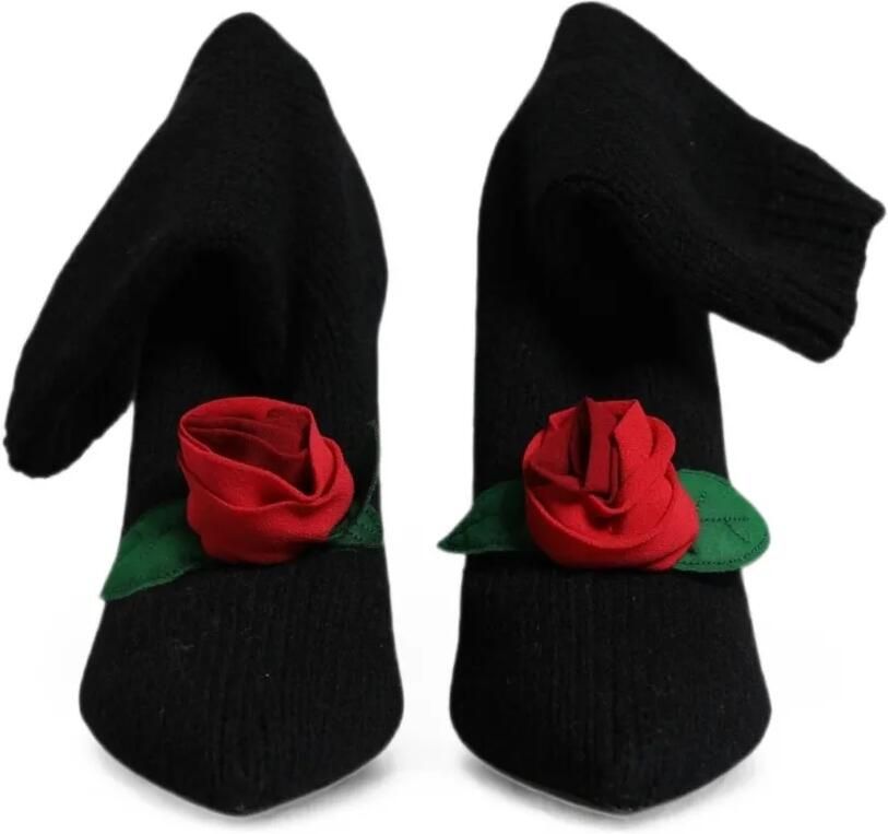 Dolce & Gabbana Ribgebreide laarzen met roos-patch Zwart - Foto 2