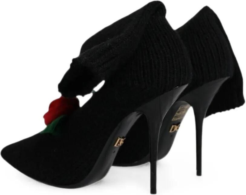 Dolce & Gabbana Ribgebreide laarzen met roos-patch Zwart - Foto 5